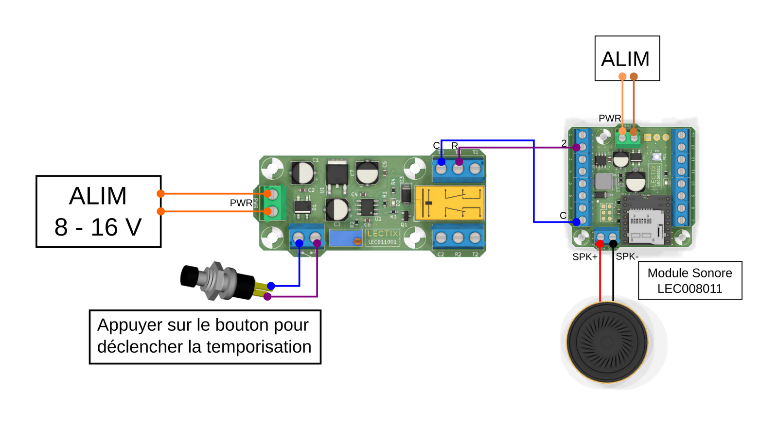 Relais temporisé raccordé au module sonore